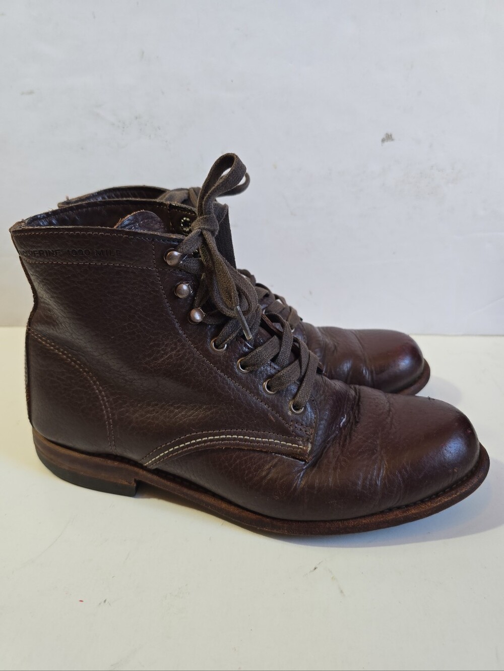 Wolverine 1000 Mile Mens Brown Leather Lace-Up Boots Size 9D